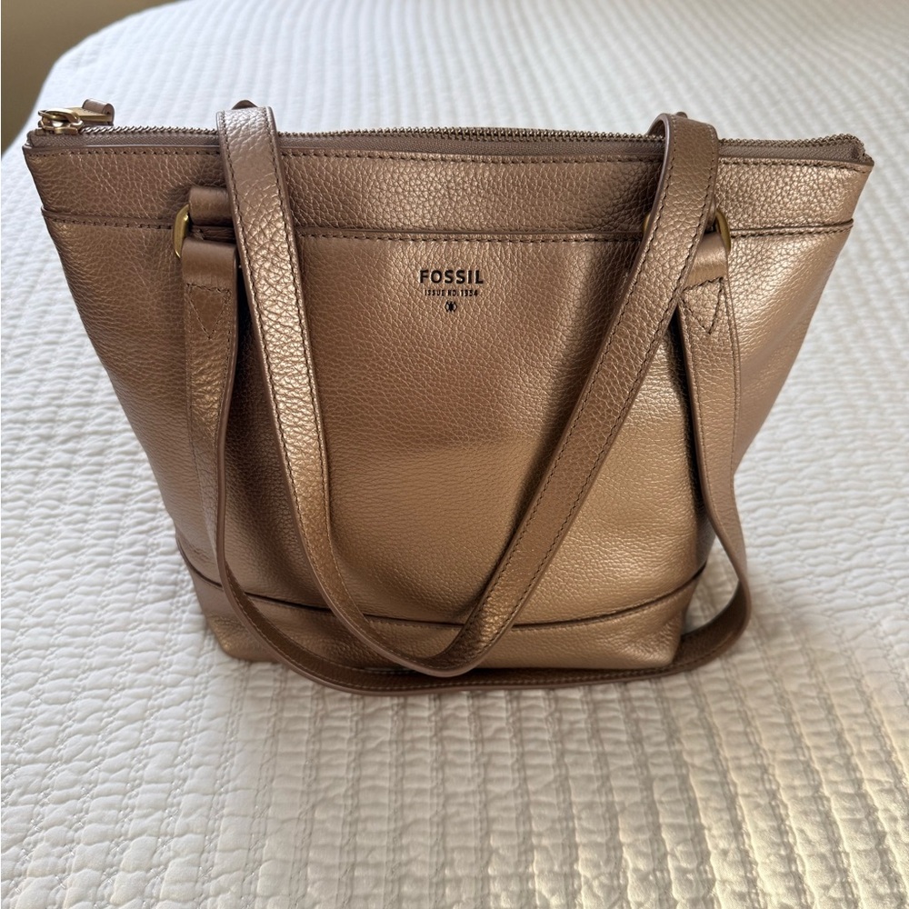 Fossil Shimmering Tan Leather Tote